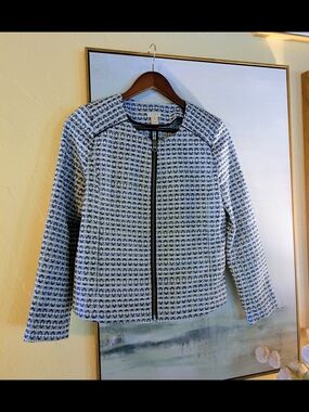 NWOT J. Crew Navy and White Jacguard Heart Jacket XS